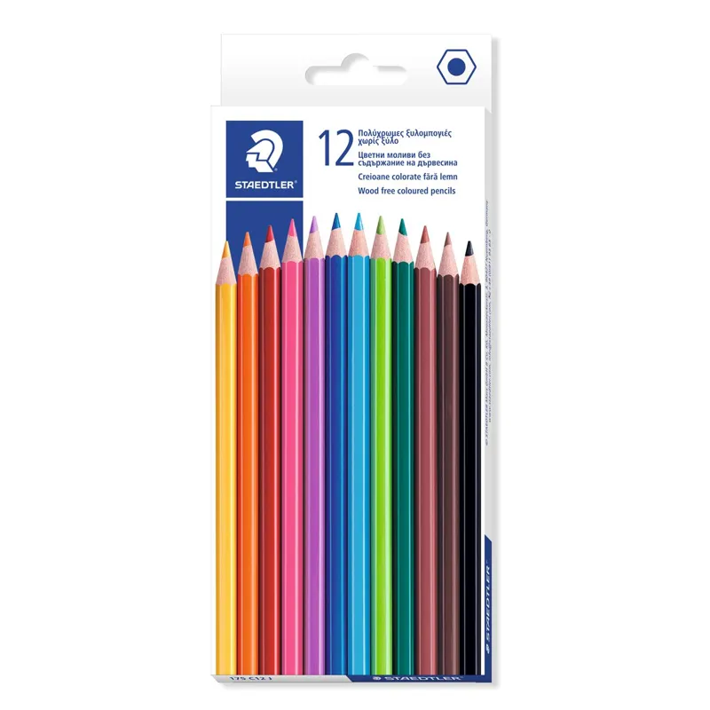 Set 12 Creioane Colorate Hexagonale cu Culori Intense