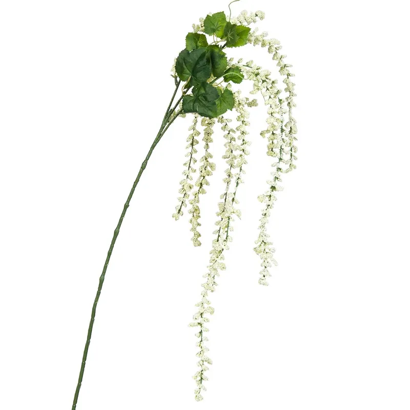 Ramură artificială verde cu flori albe curgătoare, 110 cm