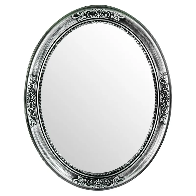 Oglinda de perete cu cadru din plastic, argintiu-negru, 70x56.2 cm
