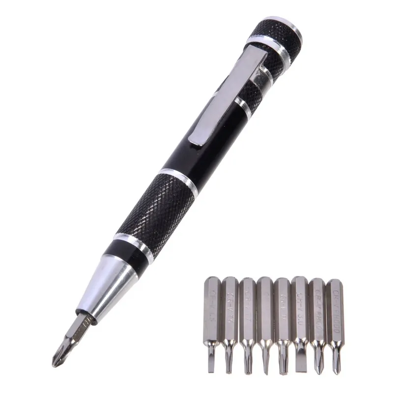 Surubelnita multifunctionala 9 in 1, forma de pix, 11.5 cm, neagra