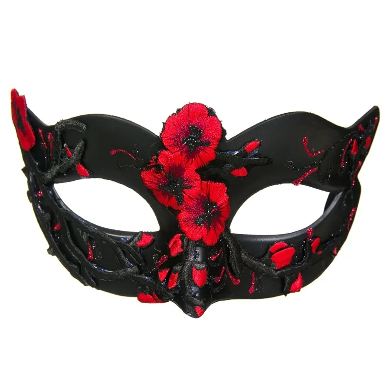 Mască de carnaval neagră cu flori brodate pentru femei