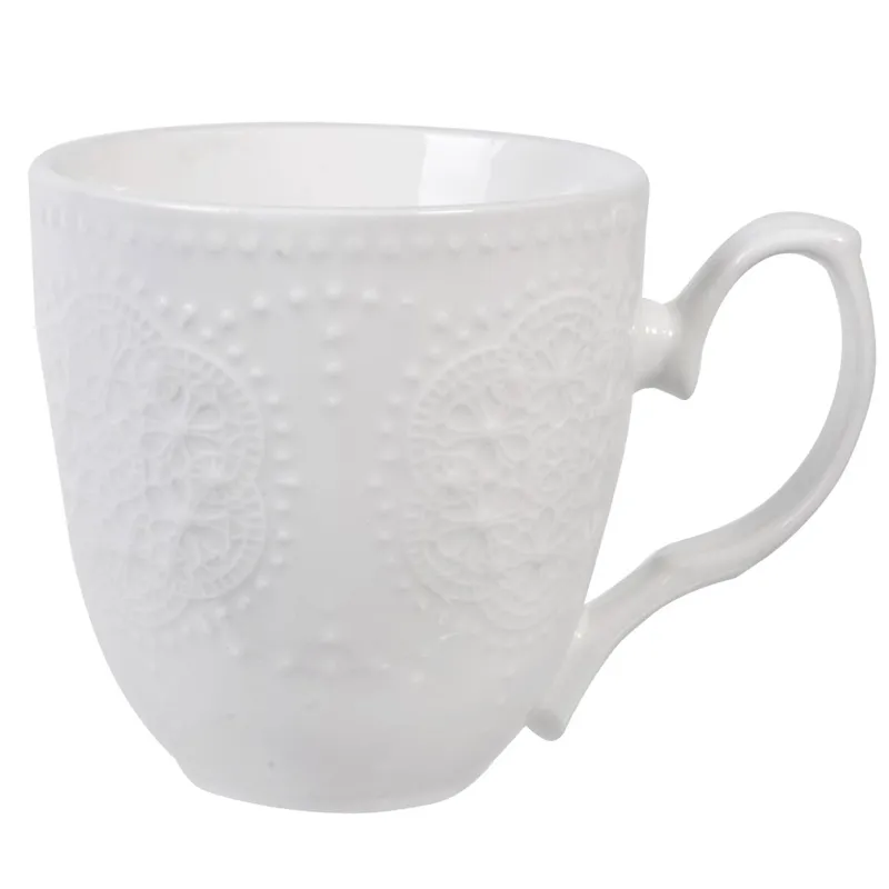 Cana albă texturată cu model dantelă și puncte decorative