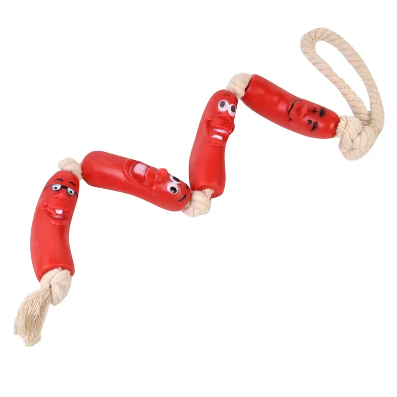 Jucarie pentru caini, Carnati cu sfoara, 65 cm, Rosu