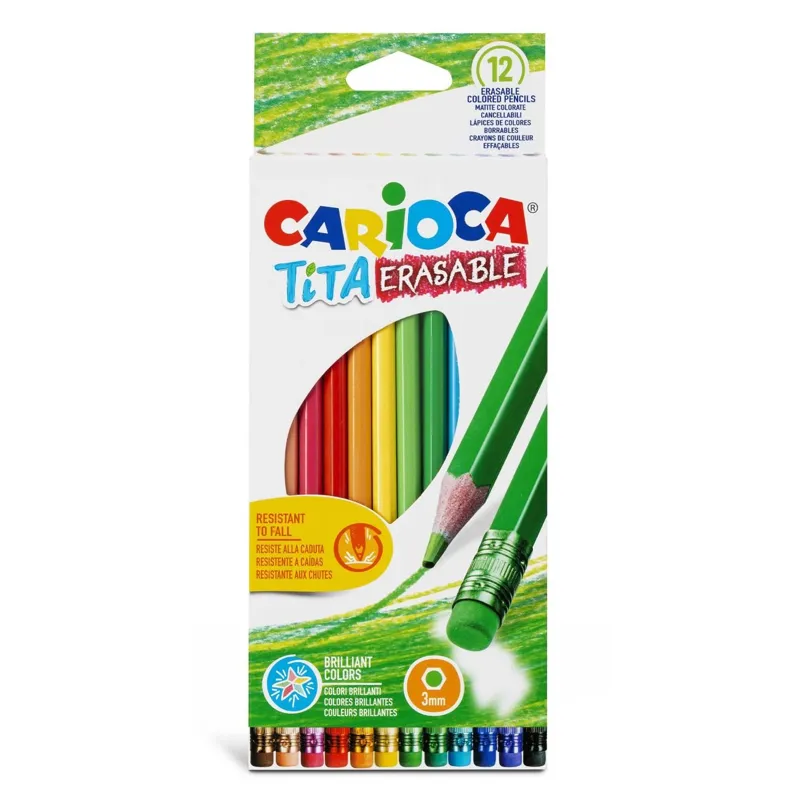 Set 12 Creioane Colorate Subtiri cu Radiera, 3mm, Culori Brillante