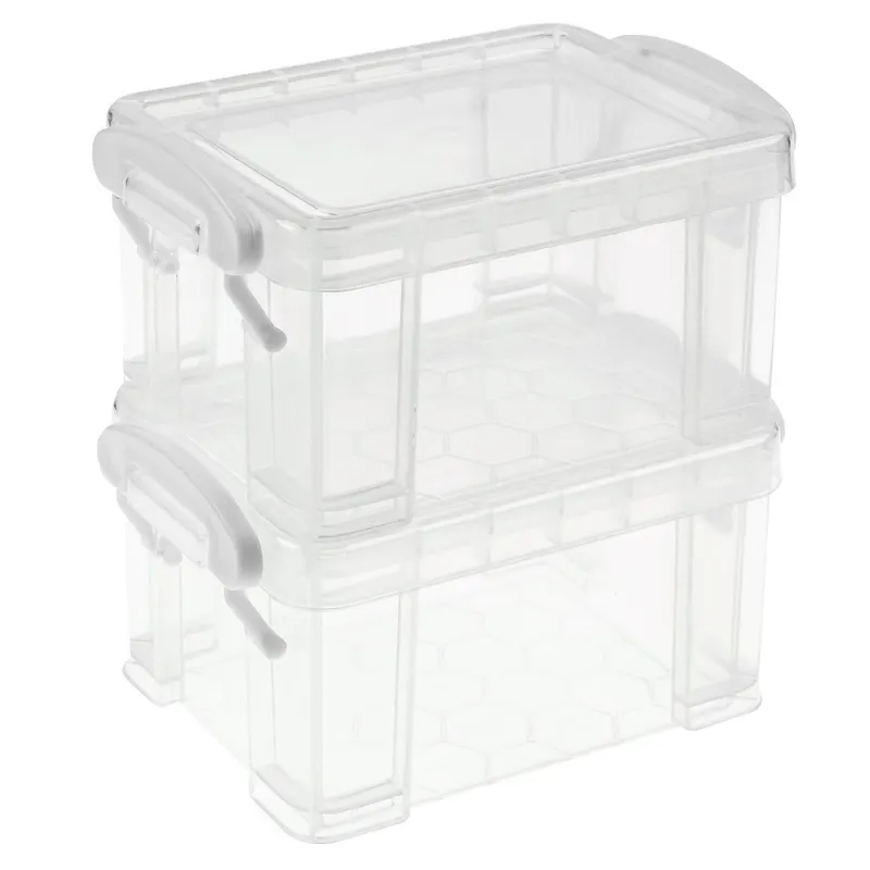 Cutii de depozitare cu capac, plastic transparent, 10,5x8x6,5 cm, set de 2 bucăți