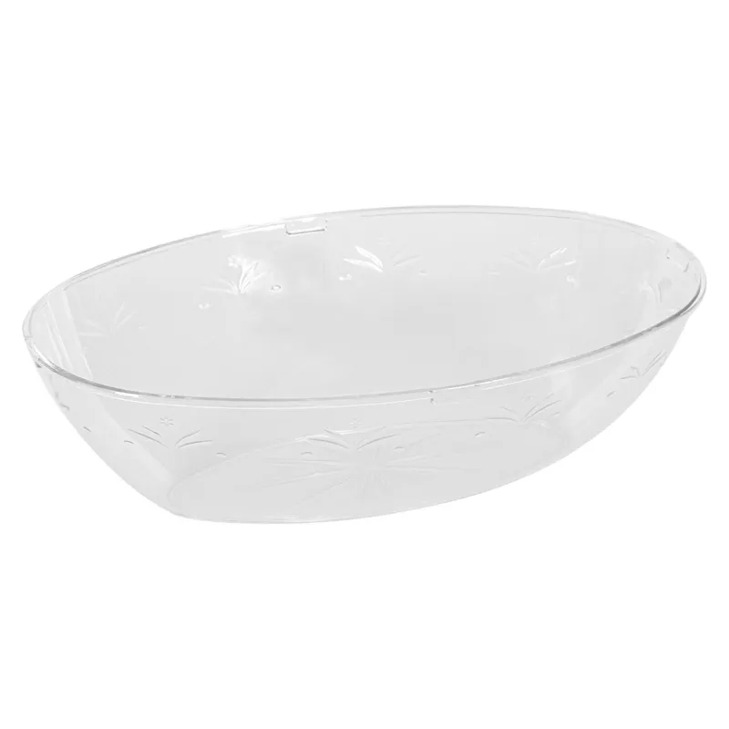 Platou de servire oval adânc din plastic transparent pentru mese elegante