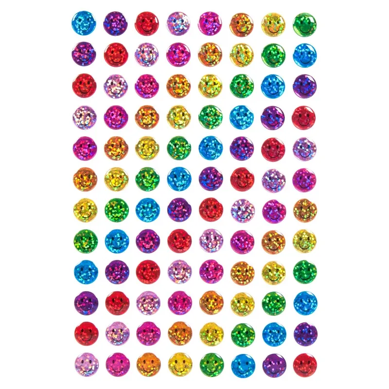 Autocolante cu Emoji Colorate, Set 84 buc, Rotunde, Efect Glitter