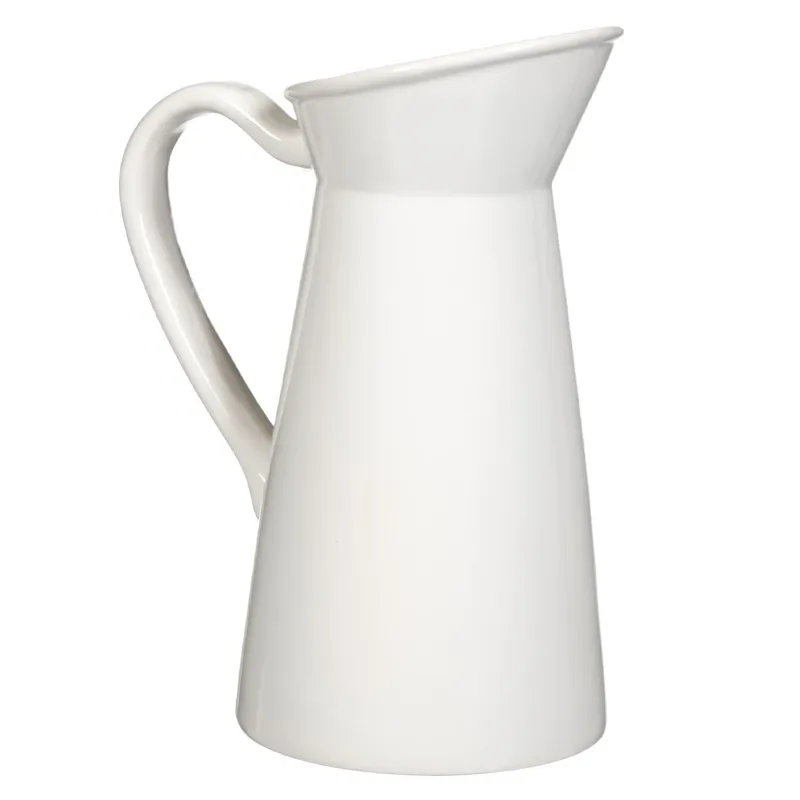 Vază decorativă ceramică, formă ulcior, 10x17cm, alb – poza 2