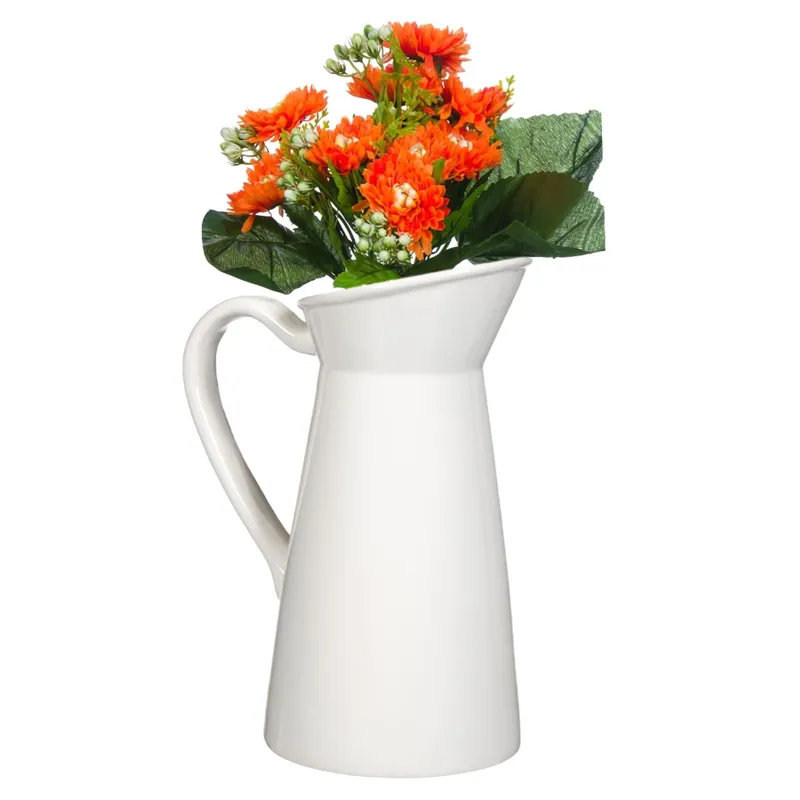 Vază decorativă ceramică, formă ulcior, 10x17cm, alb – poza 3