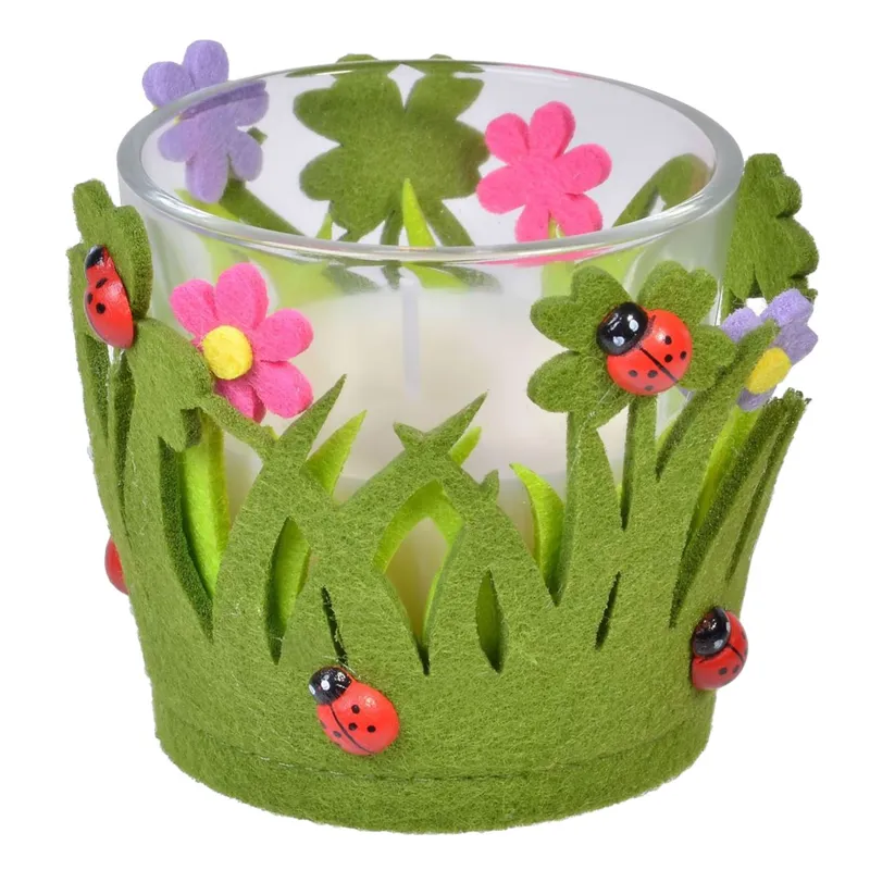 Lumanare decorativa de Paste in pahar cu fetru, Ø7.5x7.5cm, verde