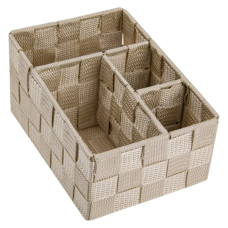 Cos de depozitare impletit bej, 4 compartimente, 14x19x10cm