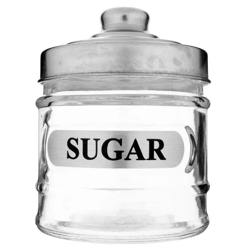 Recipient din sticlă cu capac metalic pentru zahăr, 250 ml, transparent