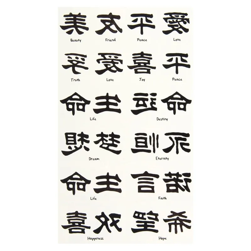 Autocolante Tatuaje Litere Chinezești, 24 buc