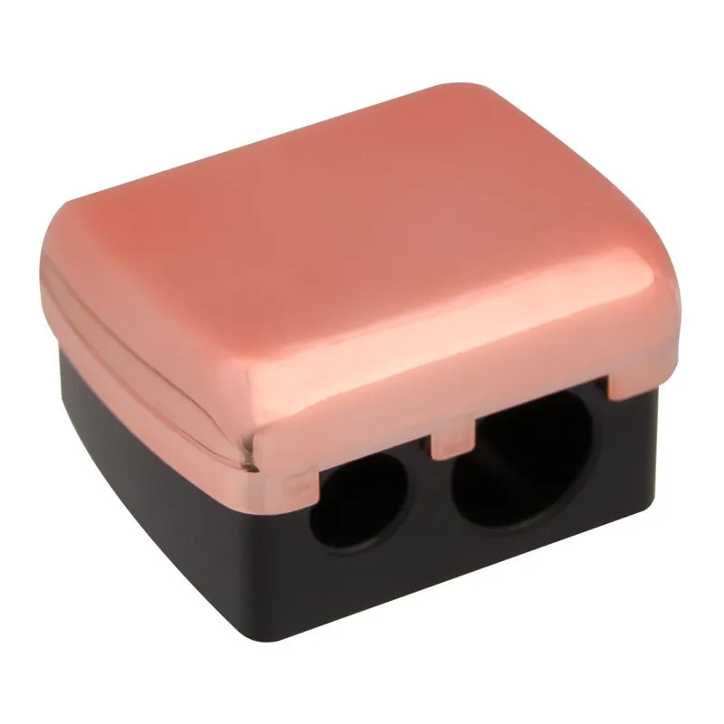 Ascutitoare dubla pentru creioane de ochi, 4x3 cm, roz auriu/negru