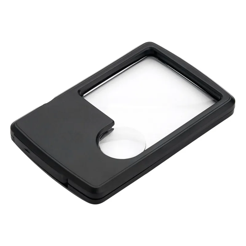 Lupă din plastic cu lumină, 2 lentile, 5.5x1x8.5cm, Negru