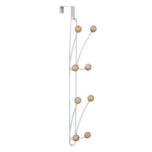 Cuier cu 8 cârlige metalice, pentru ușă sau dulap, 43 cm, alb