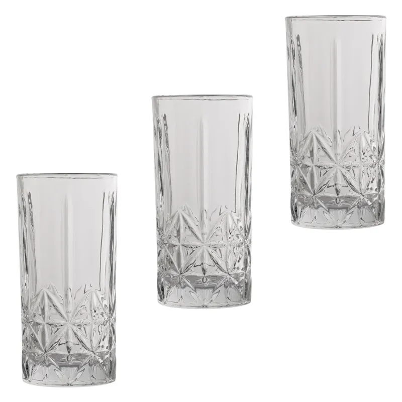 Set 3 Pahare din Sticlă cu Modele Reliefate, Transparent