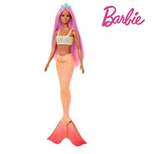 Papusa Sirena cu par roz, 32 cm