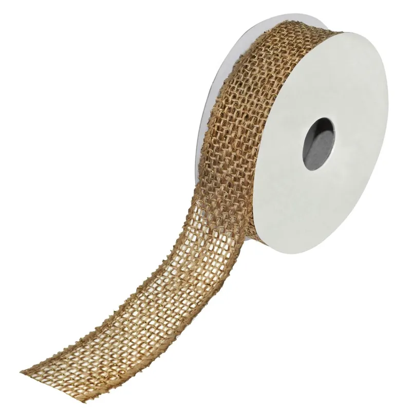 Panglică Decorativă de Crăciun Aurie - Textil Burlap