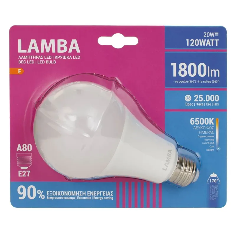 Bec LED E27 20W, A80, Alb Rece, 6500K, 1600 Lumeni