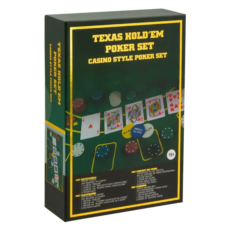 Set Poker Texas Hold'em cu 200 jetoane și suprafață de joc din pânză de pasla