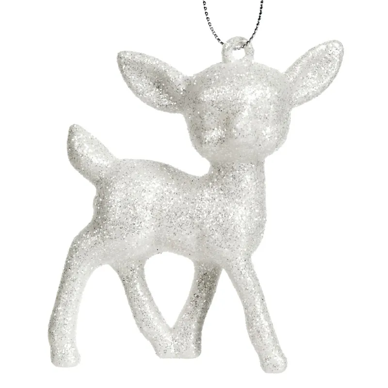 Ornament Brad de Crăciun Cerb Alb Glitter Irizat 8.5x8.5 cm