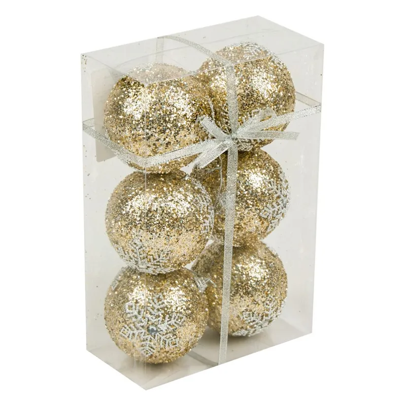 Globuri de Craciun Bej cu Fulg si Glitter, 6 buc, 8 cm – poza 3
