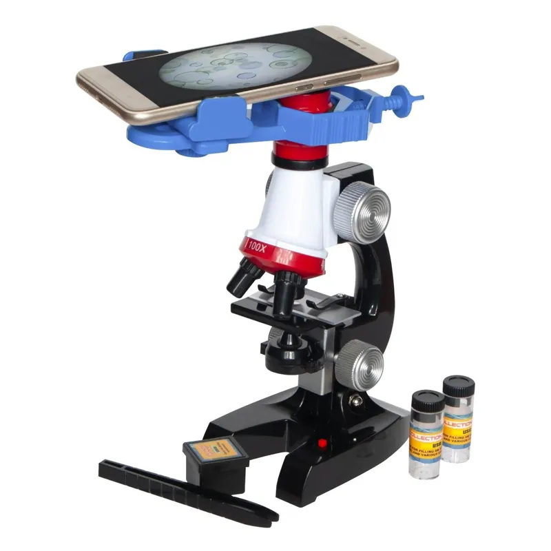 Microscop pentru copii, 100x-1200x, cu suport telefon, negru