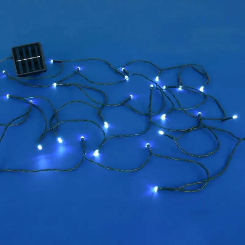 Instalație Lumini Solare LED cu 60 de Becuri Alb Rece