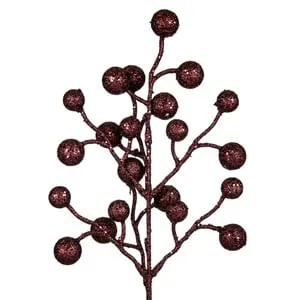 Ramură Decorativă Crăciun cu Pomușoare Maro Glitter 43 cm
