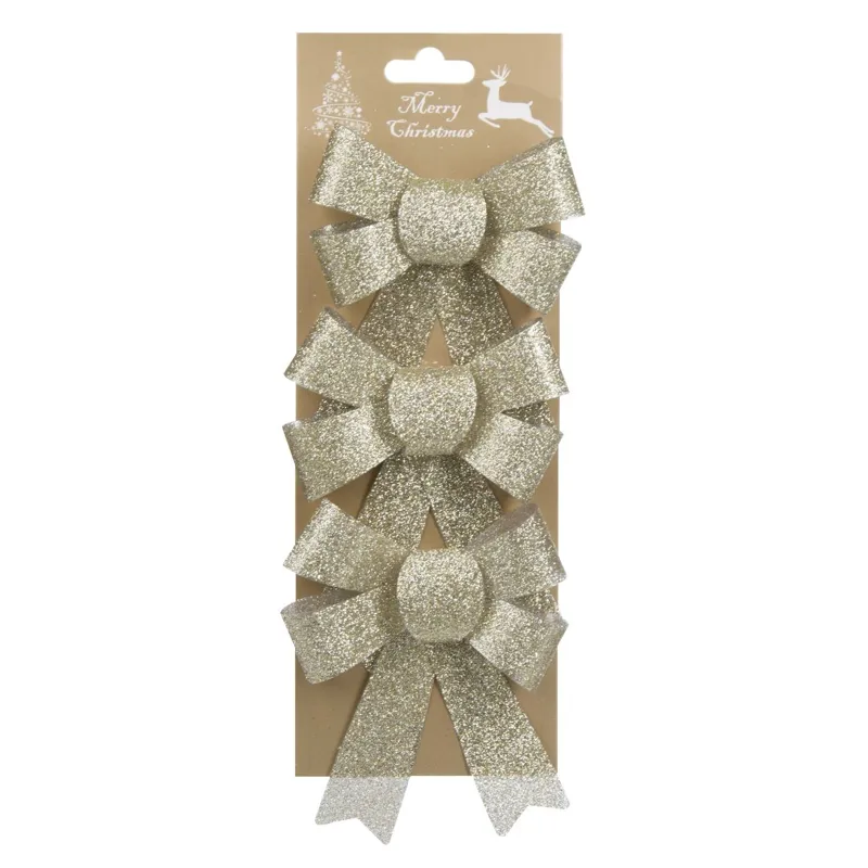 Set Fundite Decorative Crăciun Bej Glitter 13cm 3 Bucăți