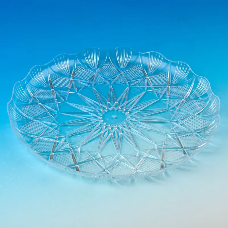 Platou de servire rotund din plastic transparent cu model reliefat
