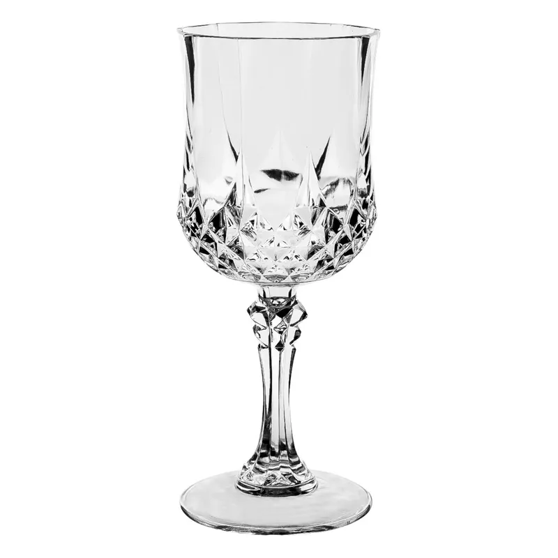 Pahar pentru vin din plastic transparent, cu picior și model diamant, 225 ml