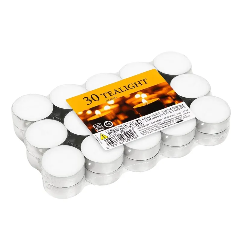 Lumanari albe tip pastila, set de 30 bucace
