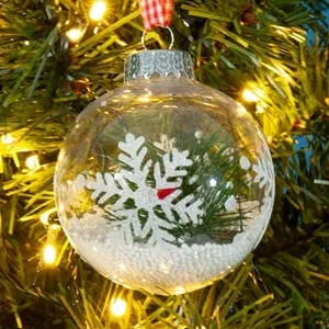Glob Crăciun Transparent cu Fulg Zăpadă, Diametru 8cm, din Plastic