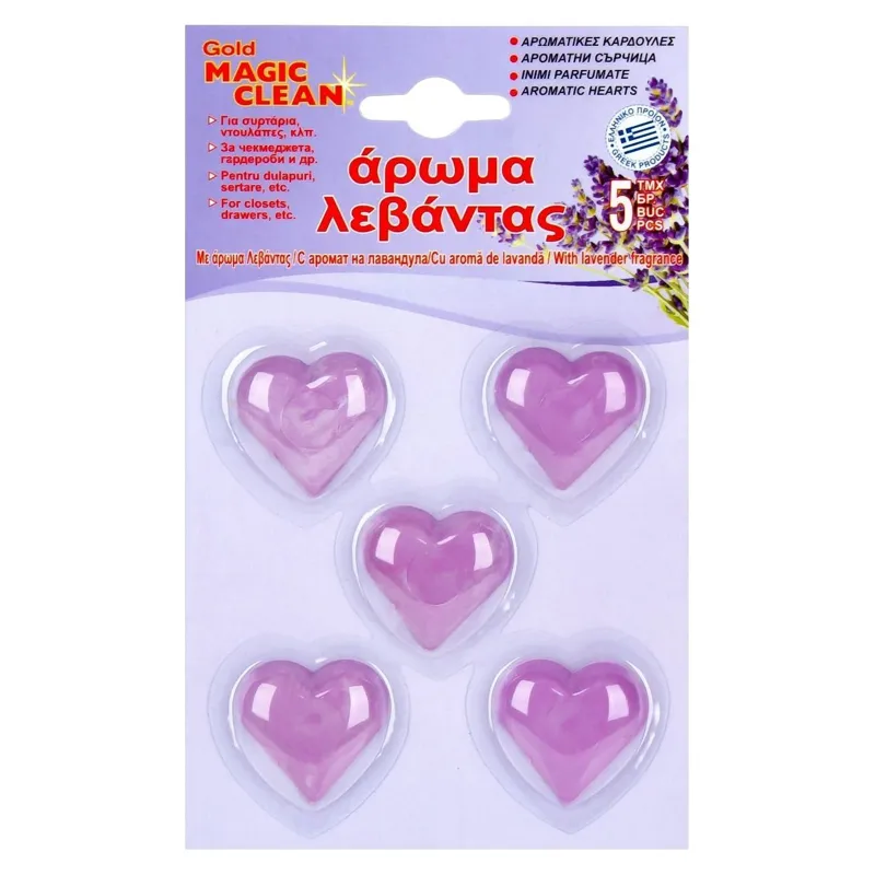 Inimi parfumate cu aroma de lavanda, 5 bucati, 3x3 cm