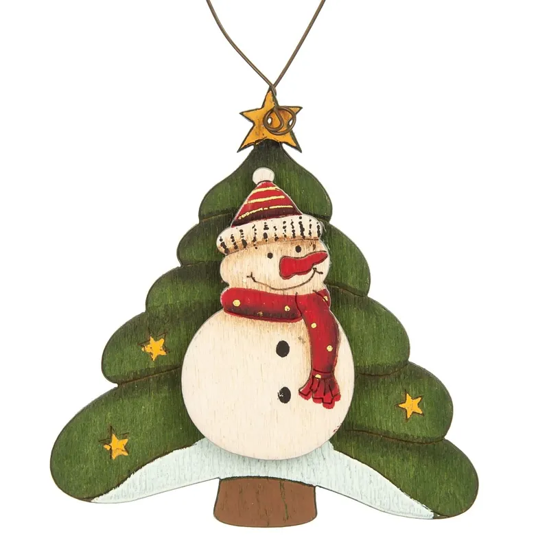 Ornament de Crăciun Vintage cu Om de Zapada din Lemn 12cm