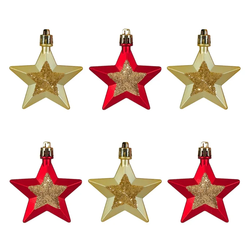 Ornamente de Craciun Stele Roșii Aurii Glitter 6cm