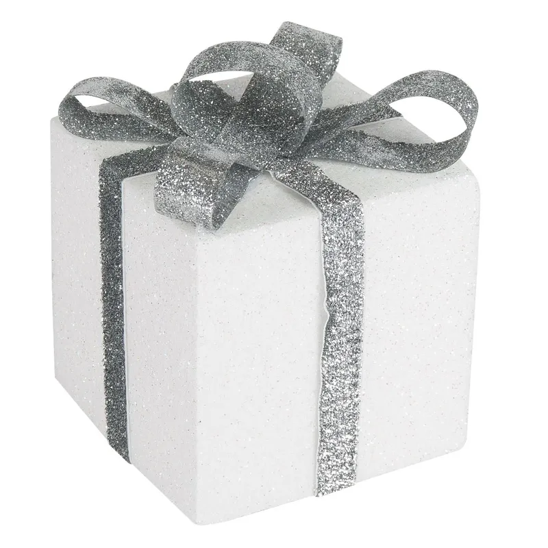 Ornament Crăciun Cadou Decorativ din Spumă Alb-Argintiu 13x13x15cm