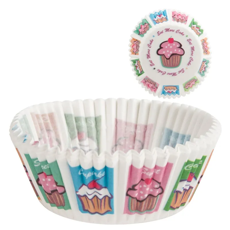 Forme de copt din hartie, Set 100 buc, Roz, Ø10.5cm, Model cupcakes