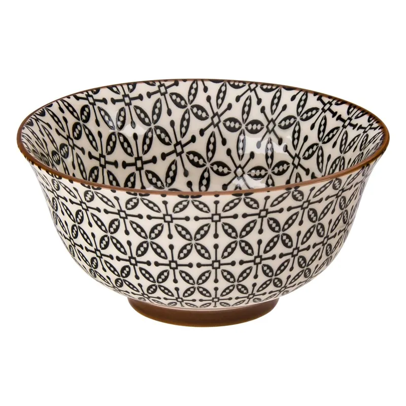 Bol Ceramic Rotund Bej cu Detalii Decorative Negre