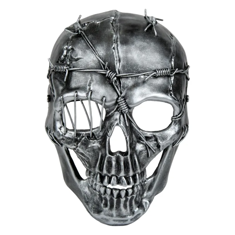 Masca de Halloween Craniu Argintie cu Accente de Sarma Ghimpată