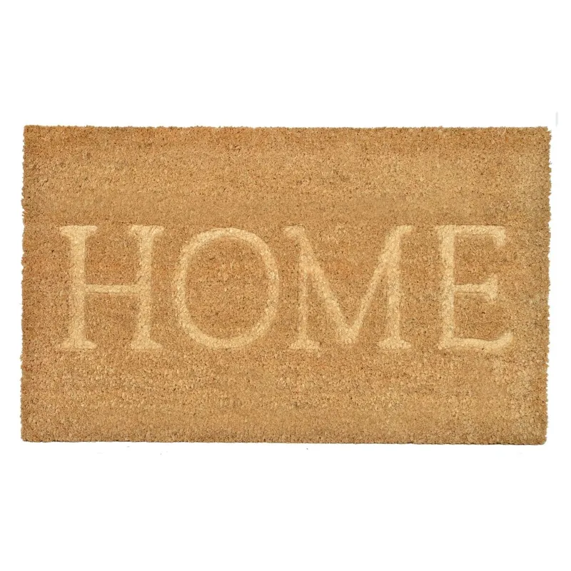 Covoras de intrare din fibra de cocos, Mesaj HOME, 75x45 cm, Natural