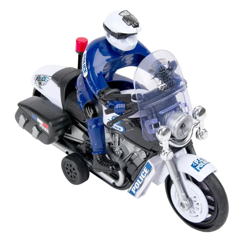 Motocicleta de Politie cu Sofer, Alba si Albastra, 3 Baterii AG13 Incluse