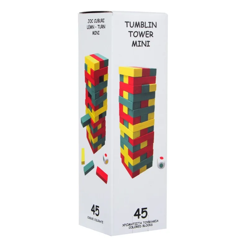 Joc de echilibru cu piese din lemn, turnuri colorate pentru copii