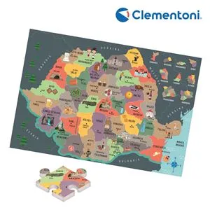 Puzzle Educațional Geografie România, Hartă Multicoloră de Carton