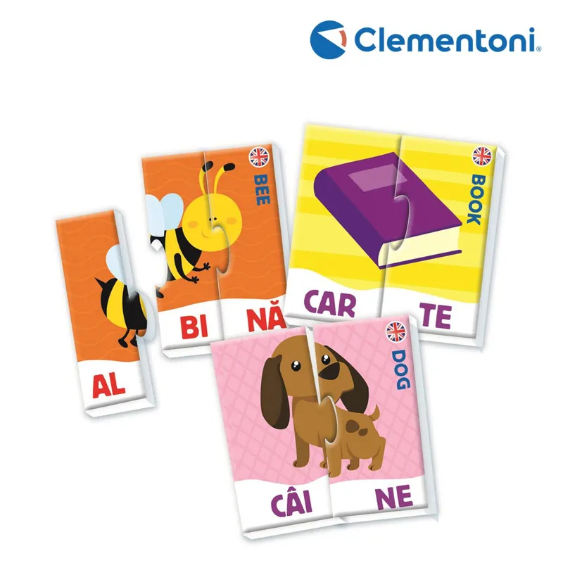 Joc educativ cu silabe, Puzzle autocorectiv, Set carton, Multicolor, 3+ ani