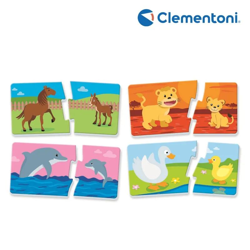 Joc educativ cu carti puzzle, Mamici si Pici, 8 piese, Multicolor