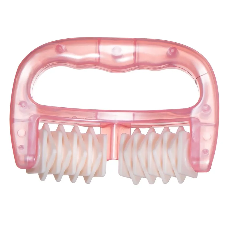 Roller pentru masaj cu 2 role din silicon, Roz Perlat, 13 cm
