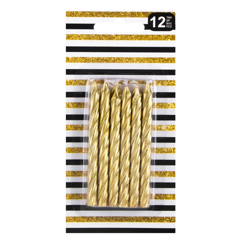 Lumanari spiralate aurii pentru tort, 12 bucati, 8.5 cm